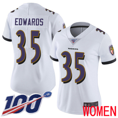 Baltimore Ravens Limited White Women Gus Edwards Road Jersey NFL Football #35 100th Season Vapor Untouchable->women nfl jersey->Women Jersey
